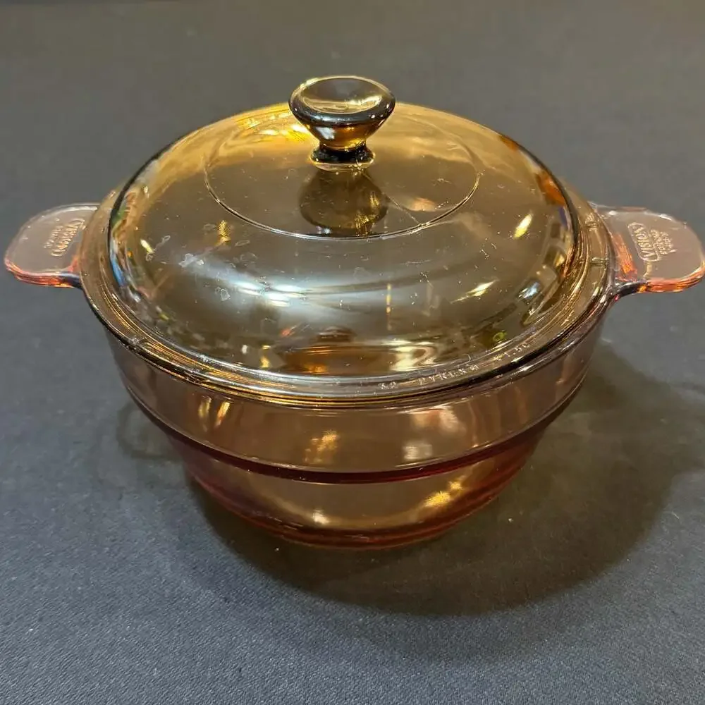 Vintage Corning Visions France Amber Glass Double Boiler Insert V-20-B Pyrex Lid